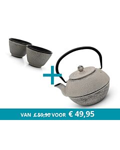 Theepot Jang met 2 kopjes, betongrijs