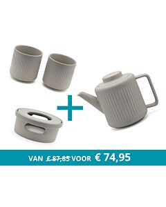 Theepot Skagen met theewarmer en 2 kopjes, lichtgrijs