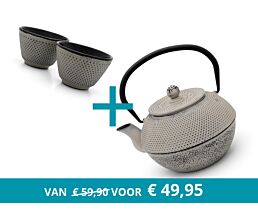 Theepot Jang met 2 kopjes, betongrijs