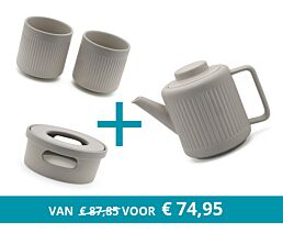 Theepot Skagen met theewarmer en 2 kopjes, lichtgrijs
