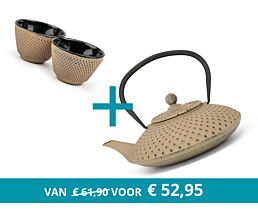 Theepot Xilin met 2 kopjes, camel